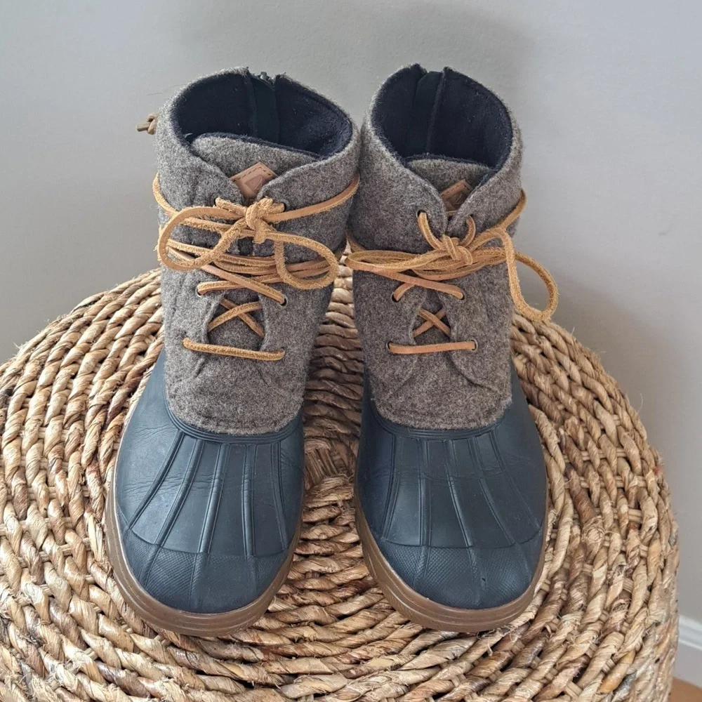 Sperry Womens Saltwater Wedge Tide Wool Duck Boots Heathered‎ Brown Size 8